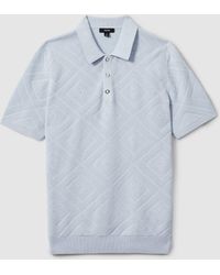 Reiss - Lupton - Soft Blue Cotton Textured Press-stud Polo Shirt - Lyst