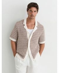 Reiss - Tobacco & Ecru Cotton-Blend Geometric-Knit Shirt - Lyst