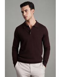 Reiss - Trafford - Bordeaux Merino Wool Polo Shirt, Xl - Lyst