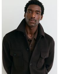 Reiss - Liam - Dark Brown Wool-blend Twin-pocket Overshirt, M - Lyst