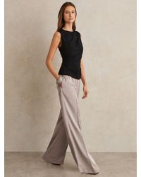 Reiss - Petite Satin Wide Leg Elastic Waist Trousers - Lyst