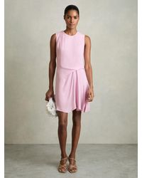 Reiss - Elina - Pale Pink Draped Tuck Mini Dress, Us 0 - Lyst