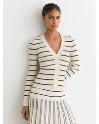 Reiss - Lauralee - Ivory/black Stripe Craft-stitch Rib-knit Top, M (us 8-10) - Lyst