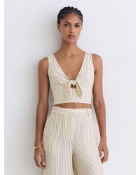 Reiss - Cream & Pinstripe Tie-Front Cropped Top - Lyst