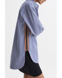 Reiss - Danica - Blue/white Oversized Cotton Side Stripe Shirt - Lyst