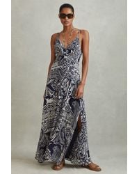 Reiss - Quinn - Navy Printed Strappy Resort Midi Dress, Us 12 - Lyst