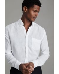 Reiss - Queens - White Linen Button-down Collar Shirt - Lyst