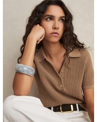 Reiss - Evi - Tan Cotton-blend Open-knit Polo Shirt, Xs - Lyst