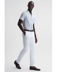 Reiss - Saka - Blue/white Cuban Collar Striped Short Sleeve Shirt - Lyst