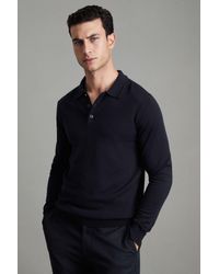 Reiss - Trafford - Navy Merino Wool Polo Shirt - Lyst