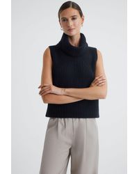 Reiss - Kasha - Navy Wool-cashmere Sleeveless Removable Roll Neck Vest - Lyst