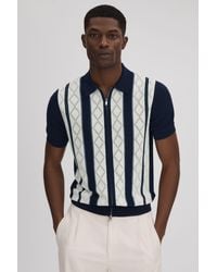 Reiss - Selwood - Navy/white Colourblock Zip-through T-shirt - Lyst