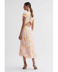 Reiss - Livia - Pink/yellow Livia Petite Floral Cut-out Back Midi Dress, Us 8 - Lyst