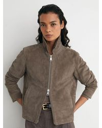 Reiss - Petite Suede Zip-Through Moto Jacket - Lyst