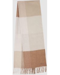 Reiss - Leyton - Camel Wool Blend Check Embroidered Scarf - Lyst