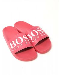 pink hugo boss sliders