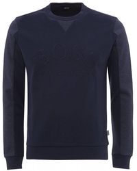 BOSS Salbo Logo Sweatshirt, Navy Marl Sweat - Blue