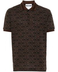 Moschino - Jacquard All Over Logo Polo Shirt Brown - Lyst