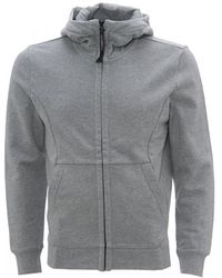 C P Company Diagonal Raised Fleece Goggle Zip-up Hoodie, Grey Sweatshirt - Gray
