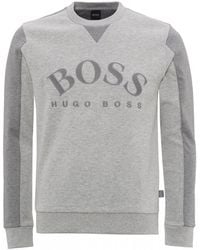 BOSS Salbo Logo Sweatshirt, Light Grey Sweat - Gray