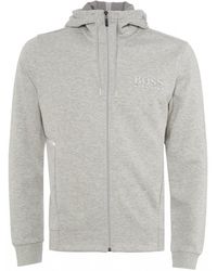 BOSS Saggy Hooded Sweatshirt, Striped Logo Hoodie - Gray