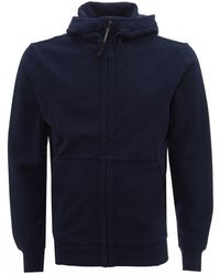 C P Company Diagonal Raised Fleece Goggle Zip-up Hoodie, Navy Sweatshirt - Blue