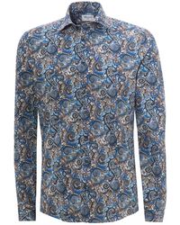 Stenstroms Blue All-over Paisley Slimline Shirt