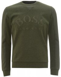 BOSS Salbo Curved Logo Sweatshirt, Olive Green Jumper