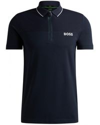 BOSS - Philix Zip Polo Shirt Dark Blue - Lyst
