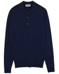 John Smedley - Belper Long Sleeve Polo Shirt Indigo Blue - Lyst