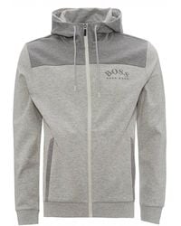 BOSS Saggy Zip Through Hoodie, Pastel Grey Hooded Jacket - Gray