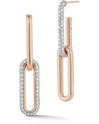WALTERS FAITH Saxon Rose Gold And White Rhodium Diamond Mix Matched 2 Drop Elongated Link Earrings - Metallic