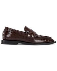Ganni - Studs Square Shiny Croco Loafer - Lyst