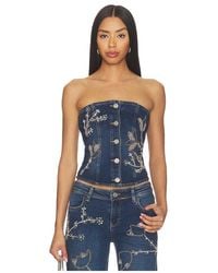 OW Collection - Nova Embellished Denim Top - Lyst