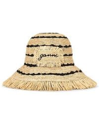 Ganni - Stripe Raffia Bucket Hat - Lyst