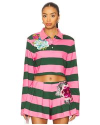 Area - Embroidered Flower Cropped Polo Top - Lyst