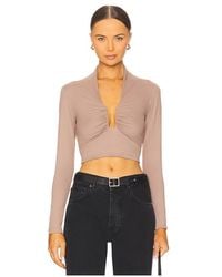 Susana Monaco - Top De Manga Larga Con Alambre Cuadrado En Color Marrón Talla (También En M, S, Xs) - Lyst