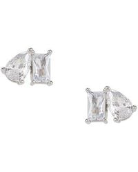 By Adina Eden - Cz Teardrop X Baguette Stud Earring - Lyst