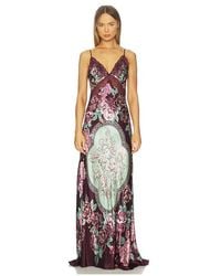 CAMILLA - V Neck Long Bias Slip Dress With Train - Lyst