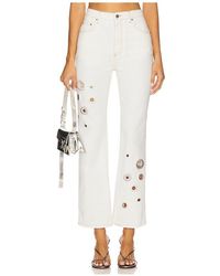 Area - Crystal Grommet Straight Leg Jean - Lyst