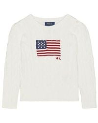 Polo Ralph Lauren - Long Sleeve Cotton Cable Knit Flag Crewneck Sweater - Lyst