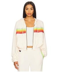 Aviator Nation - 5 Stripe Cropped Zip Hoodie - Lyst