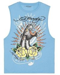 Ed Hardy - Panther Roses Cutoff Tee - Lyst