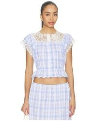 YUHAN WANG - Lace Trim Button Check Top - Lyst