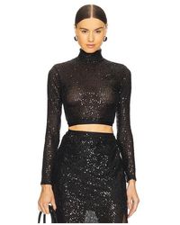 Enza Costa - Sequin Cropped Long Sleeve Mock Neck Top - Lyst