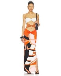 Indah - Charlie Printed Maxi Dress With Solid Bandeau Panels - Lyst
