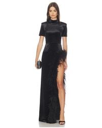 Bronx and Banco - Short Sleeve Velvet Maxi Dress With Feather Trim - Lyst