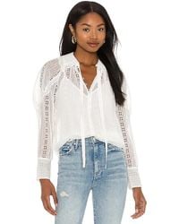 Rebecca Taylor Long Sleeve Geo Embroidery Blouse - White