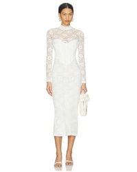 knee length dresses for ladies Bardot Premium Lace Midi Dress in Yellow