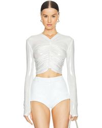 Norma Kamali - Long Sleeve V Neck Shirred Front トップ - Lyst